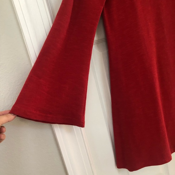 SheIn Cotton Red Long Bell Sleeve Shift Dress - Picture 4 of 16